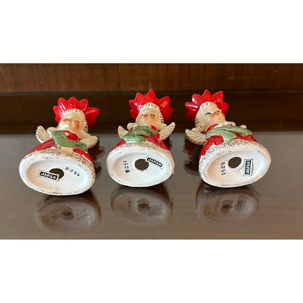Vintage Napcoware Napco 1628 Poinsettia NOEL Angels Candle Holders *Missing O* - Picture 5 of 6